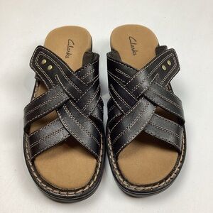 Leather Clarks Slip on Slide Adjustable Strap Sandals